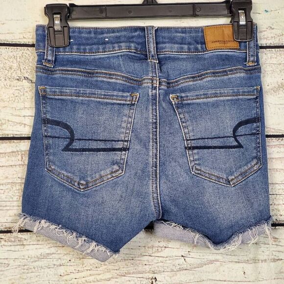 American Eagle Next Level Stretch Denim Shorts Women’s Size 00 Distressed Cuffed - Picture 4 of 7